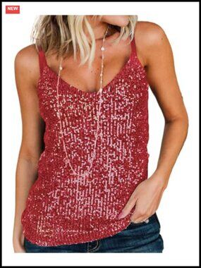 Sequin Sparkle Cami Tank Top Adjustable Straps Party Clubwear